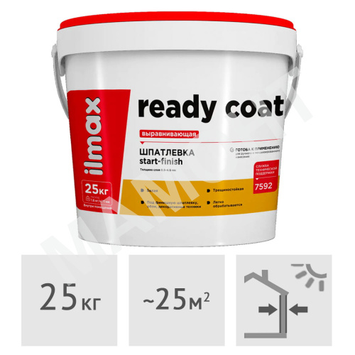 Шпатлевка готовая выравнивающая старт-финиш ilmax ready coat, 25 кг