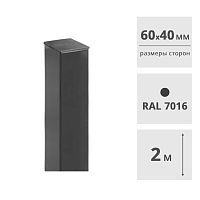 Столб для забора 60 х 40 мм, 2 м (RAL7016, серый), с пластиковой заглушкой