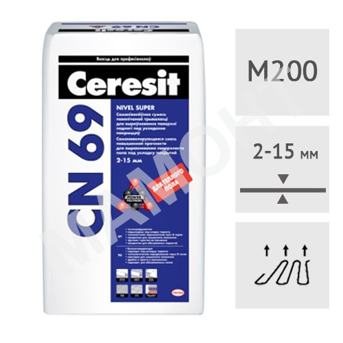 Самонивелирующаяся смесь для стяжки пола Ceresit CN69, 25 кг
