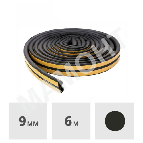 Уплотнитель для окон и дверей Tytan Professional D чёрный 9 мм x 6 м