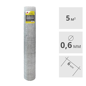 Сетка сварная оцинкованная LIHTAR МИНИ (0.6 мм, 6 x 6 мм) 1 x 5 м
