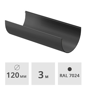 Желоб Docke Premium ПВХ 120 мм х 3 м, графит (RAL 7024)