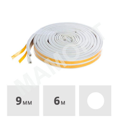 Уплотнитель для окон и дверей Tytan Professional D белый 9 мм x 6 м