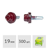Саморез 5.5 x 19 мм кровельный со сверлом PT3 и резиновой прокладкой, RAL 3005, 300 шт. ЕКТ