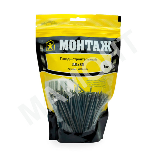 Гвоздь строительный 3.0 x 80, дой-пак L (1 кг) МОНТАЖ