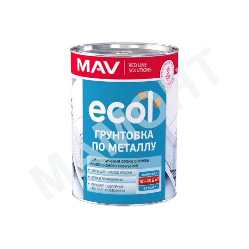 Грунтовка MAV ECOL по металлу (ГФ-021) светло-серая,  1 л - Фото 2