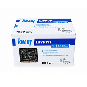 Саморез 3.5 x 25 мм для монтажа ГКЛ к металлу 1000 шт. Knauf + бита
