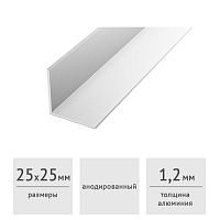 Уголок алюминиевый 25х25х1,2 серебро андон