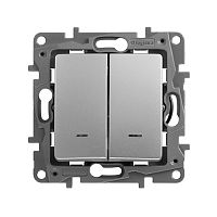 Выключатель Legrand ETIKA 2-клавишный с подсветкой, алюминий