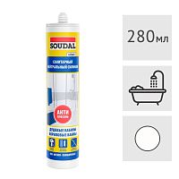 Силиконовый нейтральный герметик Soudal санитарный (кухни/ванные) белый, 280 мл