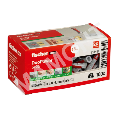 Дюбель распорный универсальный 5 x 25 мм (100 шт.) Fischer DUOPOWER (535452K)