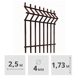 3D Панель для забора сварная Medium, (4 мм, 1,73 x 2,5 м), (RAL8017, коричневый)