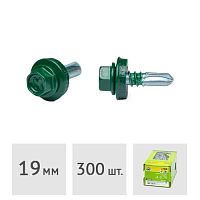 Саморез 5.5 x 19 мм кровельный со сверлом PT3 и резиновой прокладкой, RAL 6005, 300 шт. ЕКТ
