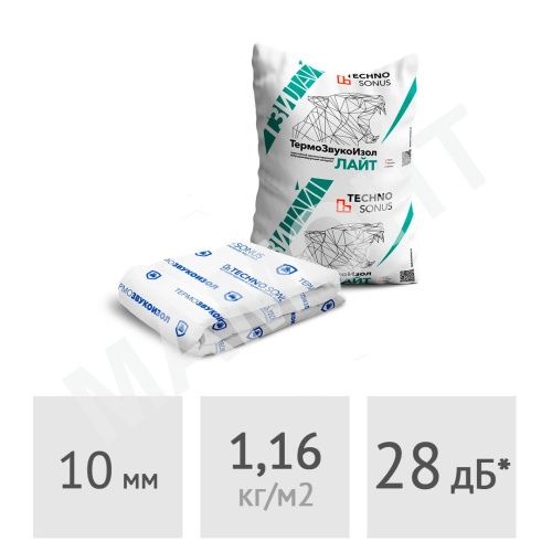 Мат звукопоглощающий ТехноСонус ТермоЗвукоИзол Лайт 10 мм, 15 м2