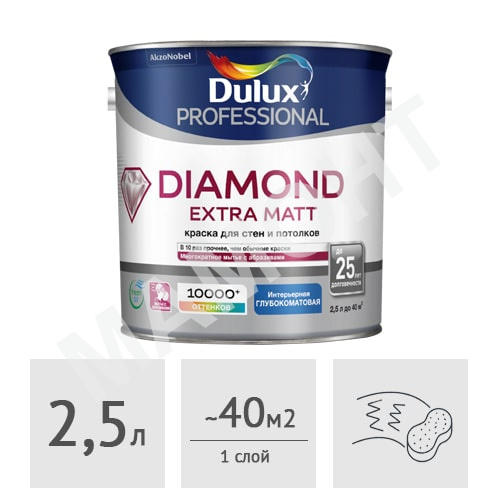 Краска Dulux Professional Diamond Extra Matt глубокоматовая, 2,5 л