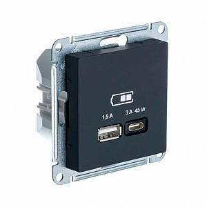 Розетка Systeme Electric ATLASDESIGN USB Type-A + Type-C, карбон