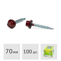 Саморез 4.8 x 70 мм кровельный со сверлом PT1 и резиновой прокладкой, RAL 3005, 100 шт. ЕКТ