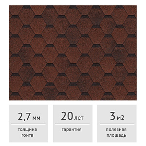 Гибкая черепица ТЕХНОНИКОЛЬ Финская Соната Красный, 3 м2