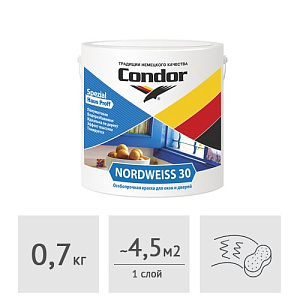 Краска акриловая для окон и дверей Condor Nordweiss 30 (база TR под колеровку), 0,7 кг