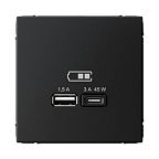 Розетка Systeme Electric ARTGALLERY USB Type-A + Type-C, карбон