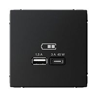 Розетка Systeme Electric ARTGALLERY USB Type-A + Type-C, карбон