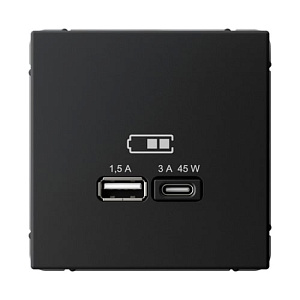 Розетка Systeme Electric ARTGALLERY USB Type-A + Type-C, карбон