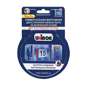 Лента двухсторонняя клейкая для внутренних работ 19 мм х 5 м UNIBOB