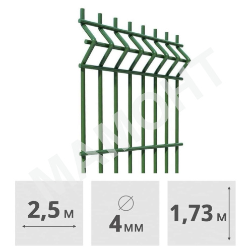 3D Панель для забора сварная Medium, (4 мм, 1,73 x 2,5 м), (RAL6005, зеленый)