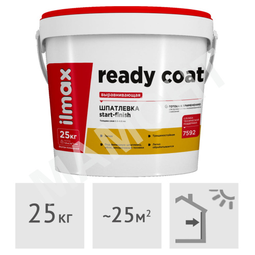 Шпатлевка готовая выравнивающая старт-финиш ilmax ready coat, 25 кг