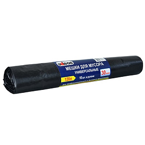 Мешки для мусора 120 л черные UNIBOB (рулон 10 шт.)
