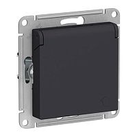 Розетка Systeme Electric ATLASDESIGN с заземлением с крышкой, карбон