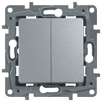 Выключатель Legrand ETIKA 2-клавишный проходной, алюминий