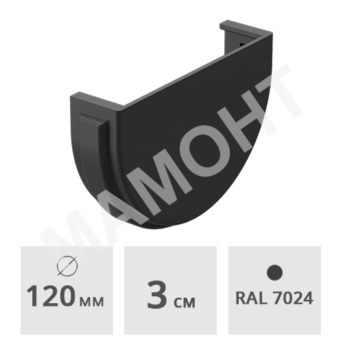 Заглушка желоба Docke Premium ПВХ 120 мм, графит (RAL 7024)