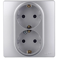 Розетка Legrand ETIKA двойная с заземлением, алюминий