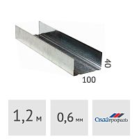 Профиль направляющий нарезанный Скайпрофиль UW 100 x 40 x 1200 мм, сталь 0.6 мм