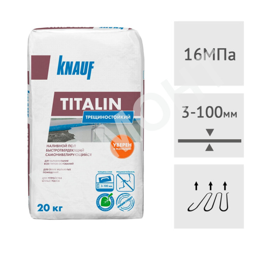 Самонивелир быстротвердеющий трещиностойкий KNAUF Титалин, 20 кг