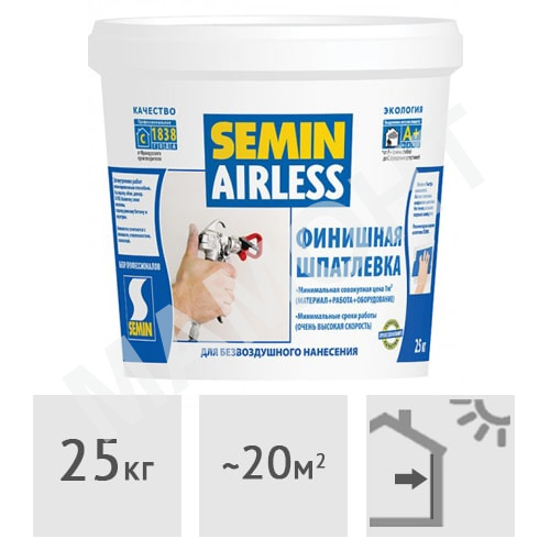 Шпатлевка финишная SEMIN AIRLESS CLASSIC (белая крышка), 25 кг