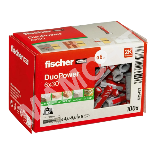 Дюбель распорный универсальный 6 x 30 мм (100 шт.) Fischer DUOPOWER (535453K)