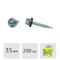 Саморез 4.8 x 35 мм кровельный со сверлом PT1 и резиновой прокладкой, цинк, 200 шт. ЕКТ