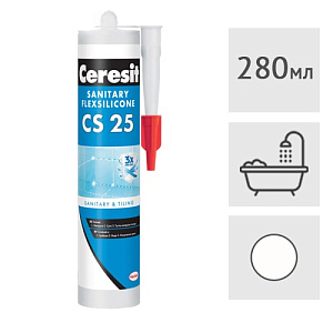 Силиконовый герметик Ceresit CS 25 санитарный (01) белый, 280 мл